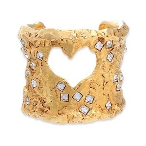 Vintage Christian Lacroix Cuff Bracelet Rhinestone Gold Plated Heart Cross Star